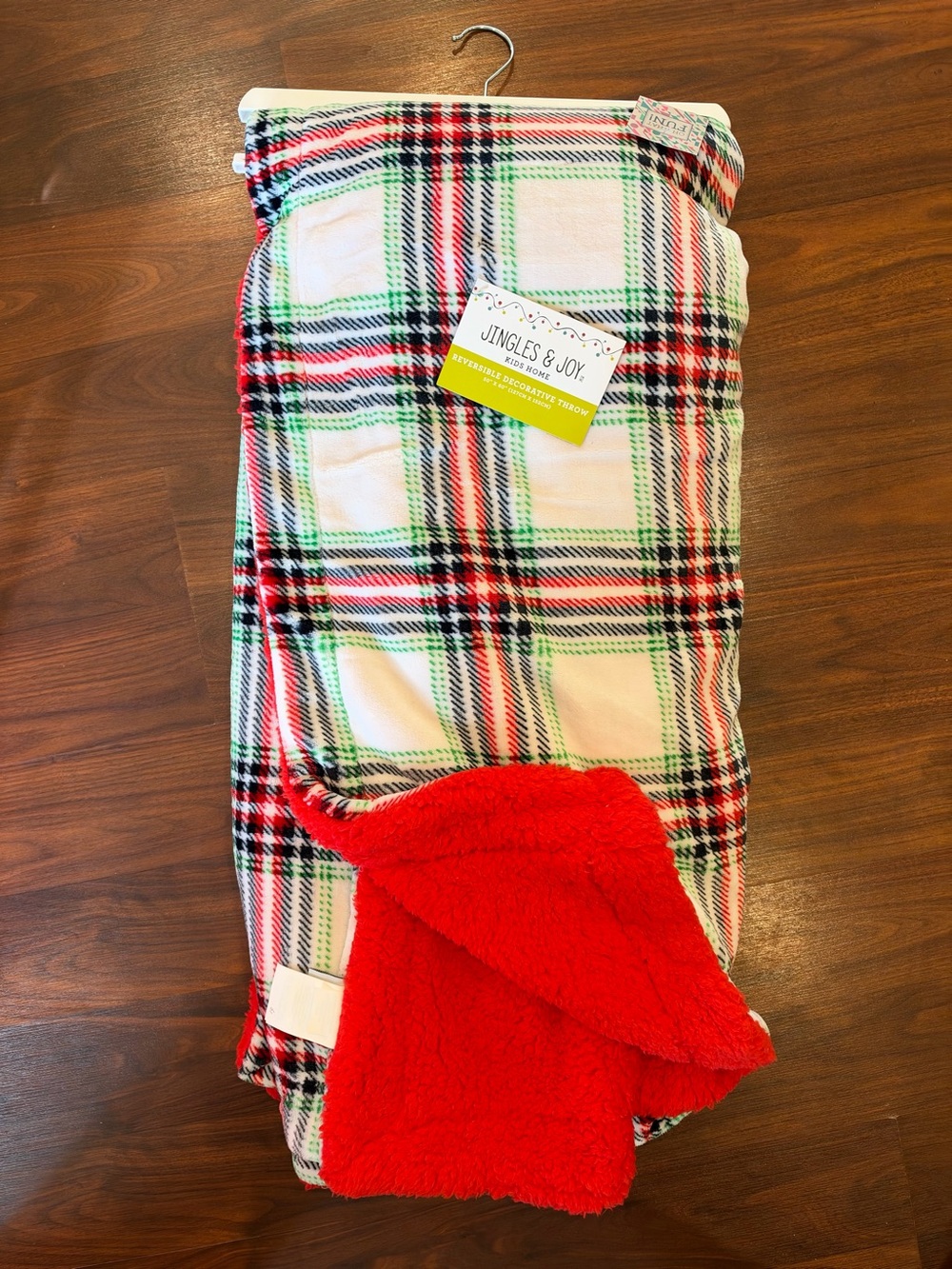 NWT Jingles & Joy Christmas Plaid Sherpa Throw Blanket 50x60 Reversible